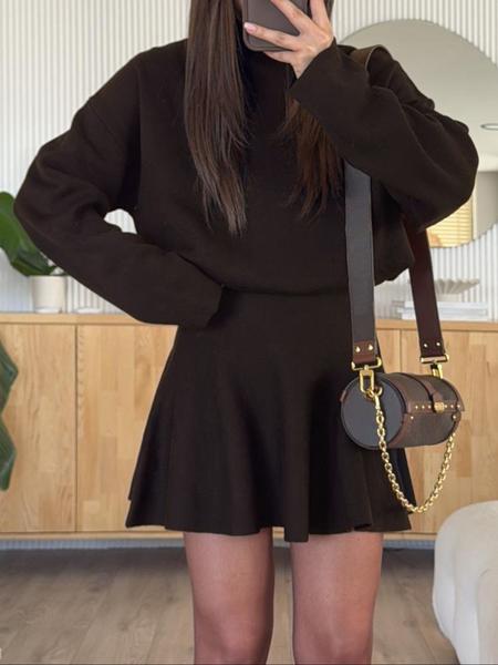 Women's Casual Half-High Neck Long Sleeve Knit Dress, Plain Color Loose-Fitting Sweater Dress, Fall & Winter Fashion