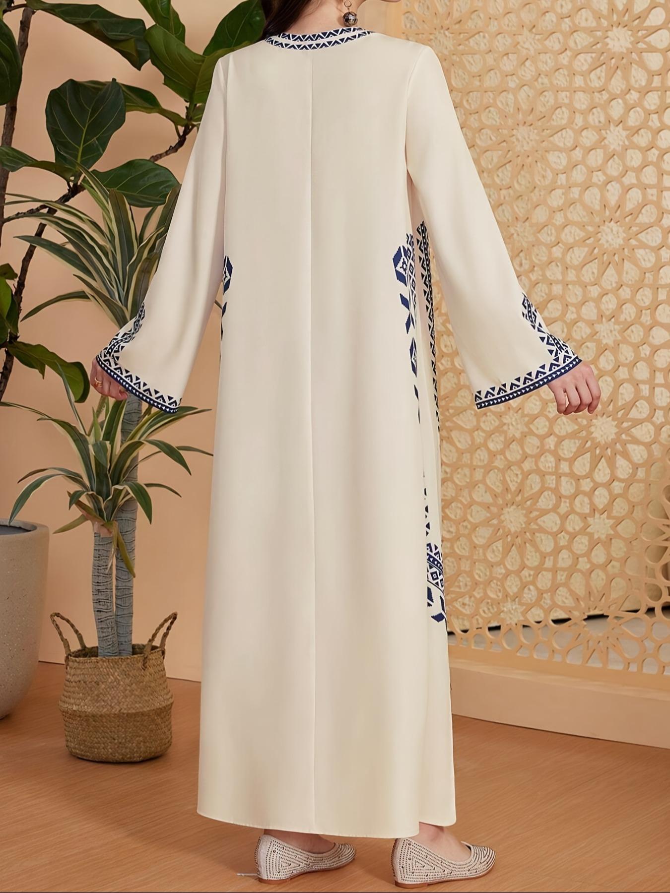 Women's Digital Print Dress, Middle Eastern Style Woven Fabric Long Sleeve A-Line Dress, Fitted Casual Fashion for Spring & Fall Seasons, Womenswear Women's Digital Print Dress, Middle Eastern Style Woven Fabric Long Sleeve A-Line Dress, Fitted Casual Fashion for Spring & Fall Seasons, Womenswear
