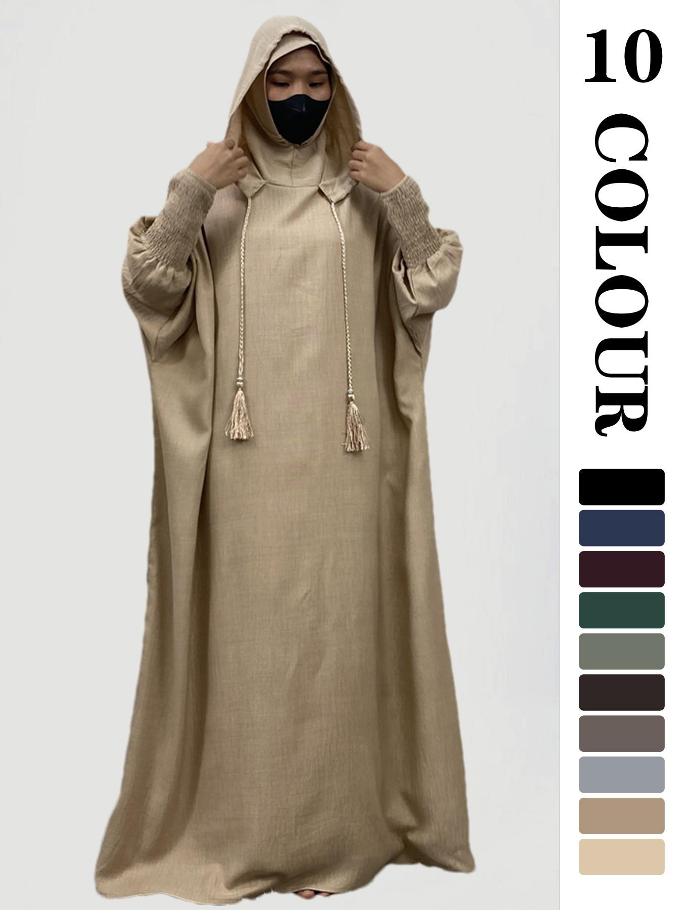 Women's Solid Hooded Dress, Casual Long Sleeve Dress for Fall & Winter, Women's Islamic Clothing for Daily Wear, Modesty Muslim Clothing Women's Solid Hooded Dress, Casual Long Sleeve Dress for Fall & Winter, Women's Islamic Clothing for Daily Wear, Modesty Muslim Clothing