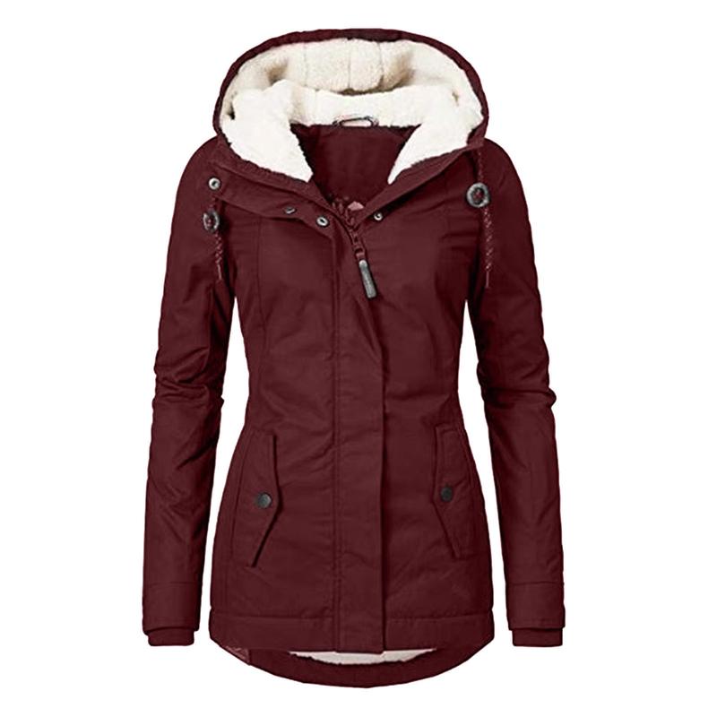 Winter Thickened Cotton Parka with Fleece Lining Hooded Warm Coat Mid-Length Women's Fitted Long Sleeve Outerwear Black Imitation Fur Tops for Casual Basic Minimalist Womenswear Elegance Style - Jackets Winter Thickened Cotton Parka with Fleece Lining Hooded Warm Coat Mid-Length Women's Fitted Long Sleeve Outerwear Black Imitation Fur Tops for Casual Basic Minimalist Womenswear Elegance Style - Jackets