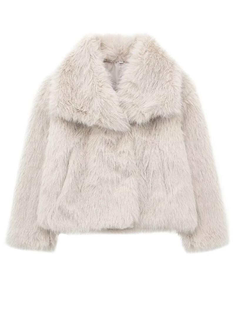 Women's Solid Color Faux Fur Fuzzy Jacket, Casual Long Sleeve Collared Fuzzy Coat for Fall & Winter, Women's Clothing for Daily Wear, Cute Tops Women's Solid Color Faux Fur Fuzzy Jacket, Casual Long Sleeve Collared Fuzzy Coat for Fall & Winter, Women's Clothing for Daily Wear, Cute Tops