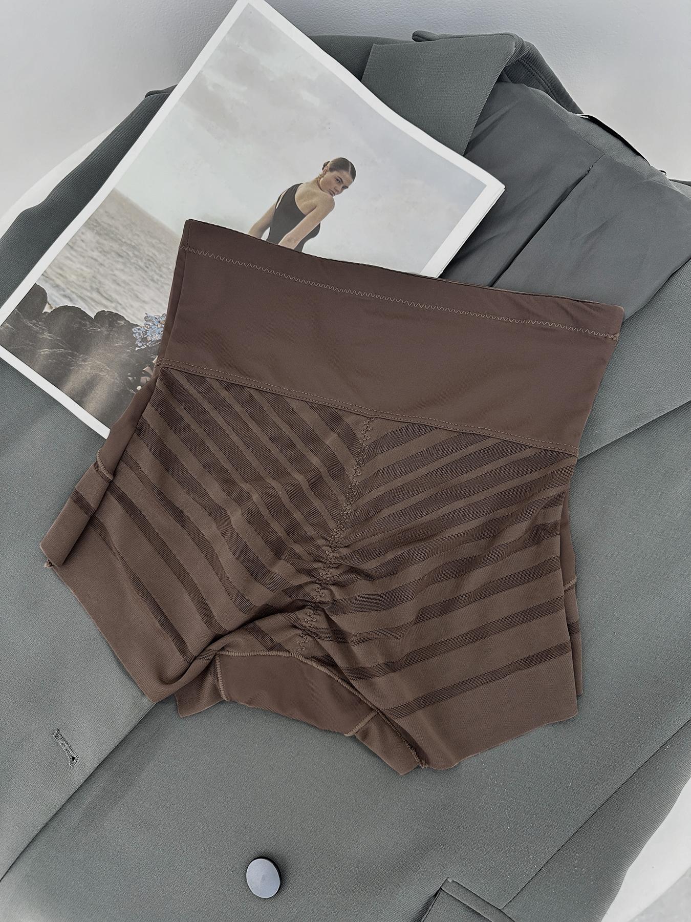 Women's High-Waisted Shapewear Panties, Layered Slimming Underwear, Striped Mesh Design, Breathable Sweat-Proof, Plus Size, All Seasons Women's High-Waisted Shapewear Panties, Layered Slimming Underwear, Striped Mesh Design, Breathable Sweat-Proof, Plus Size, All Seasons