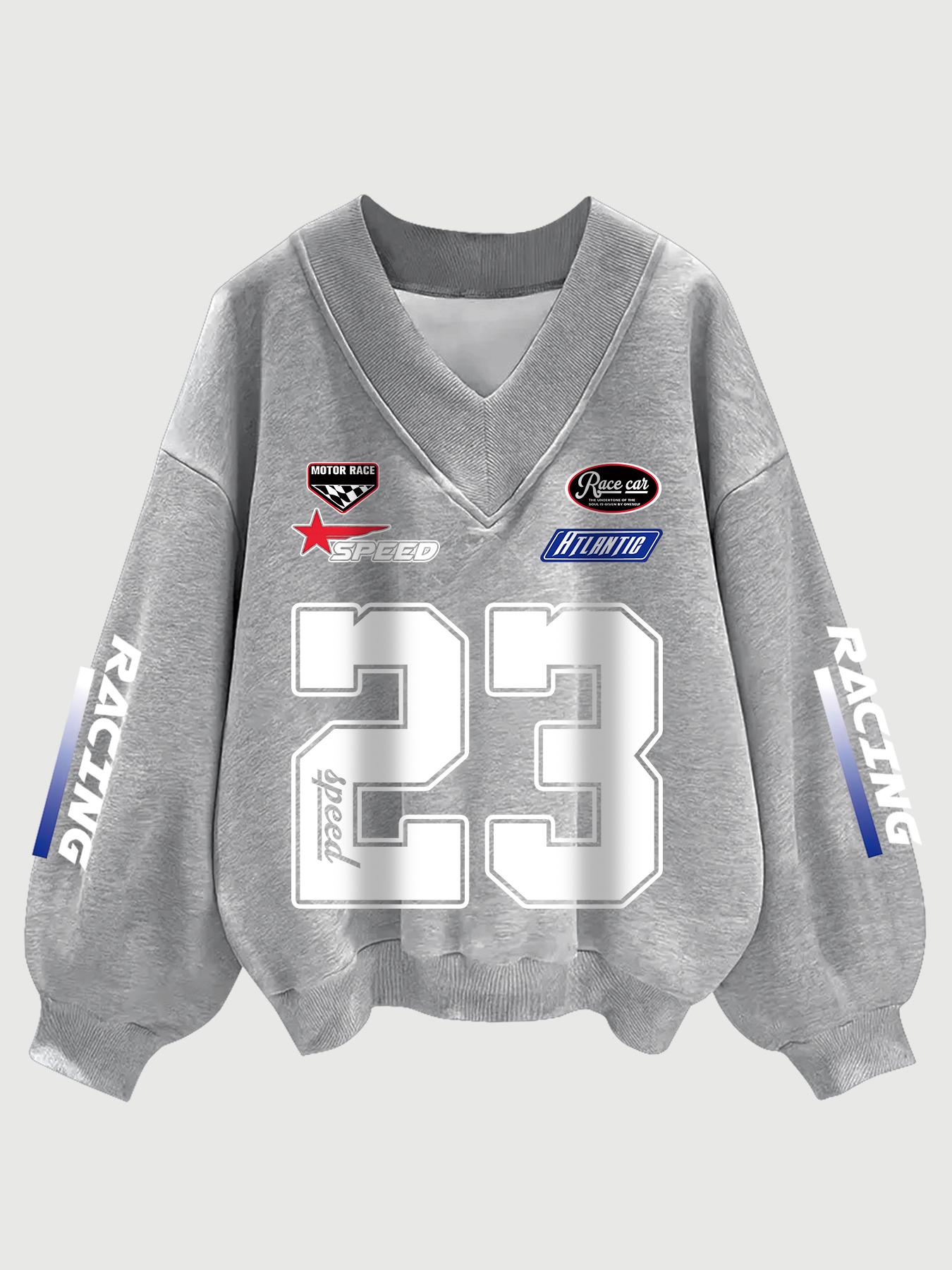 Women's Number Print V Neck Sweatshirt, Casual Long Sleeve Pullover for Fall & Winter, Women's Clothes for Daily Wear, Womenswear Tops Women's Number Print V Neck Sweatshirt, Casual Long Sleeve Pullover for Fall & Winter, Women's Clothes for Daily Wear, Womenswear Tops