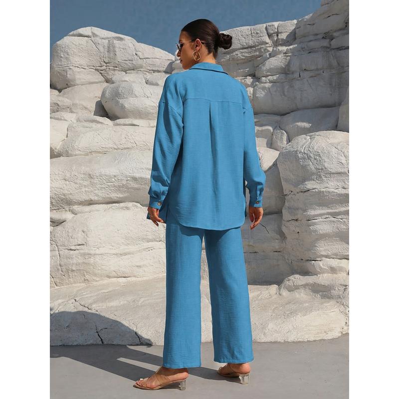 Women's Solid Button Front Shirt & Tie Front Wide Leg Pants Two-piece Set, Casual Drop Shoulder Long Sleeve Blouse Top & Trousers 2 Piece Set for Spring & Fall, Women's Clothes for Daily Wear Womenswear Suits Apricot Basic Minimalist Women's Solid Button Front Shirt & Tie Front Wide Leg Pants Two-piece Set, Casual Drop Shoulder Long Sleeve Blouse Top & Trousers 2 Piece Set for Spring & Fall, Women's Clothes for Daily Wear Womenswear Suits Apricot Basic Minimalist
