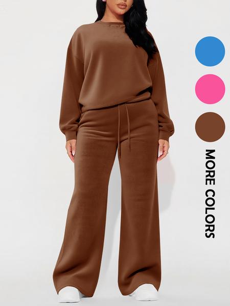 Women's Casual Fashion Long Sleeve Top & High Waist Straight Leg Pants Set, Autumn Winter, Comfortable and Stylish Clothing, Womenswear Women's Casual Fashion Long Sleeve Top & High Waist Straight Leg Pants Set, Autumn Winter, Comfortable and Stylish Clothing, Womenswear