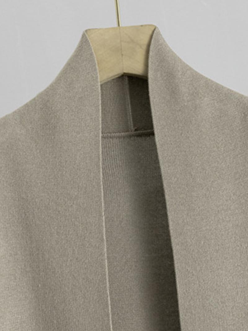 Trendy Knit Turtle Neck Tank & Wide Leg Trousers with Open-front Long Cardigan Three-piece Clothes Sets, Casual Womenswear