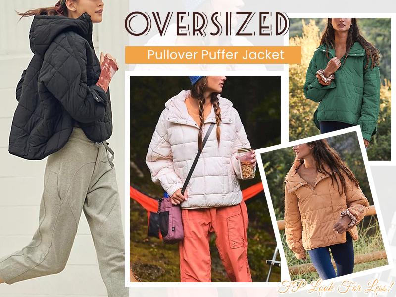 Tanming Women's Oversized Puffer Jacket Quilted Dolman Hoodies Pullover Long Sleeve Lightweight Warm Tops with Big Chest Pocket