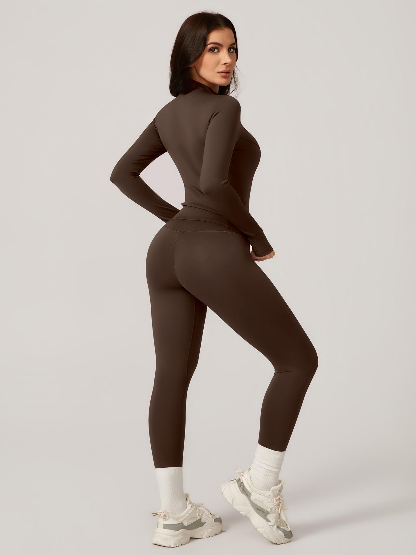Women's Two-Piece Slim-Fitting Workout Set, Long Sleeve Top and Below-Ankle Sports Pants with Natural Waistline, All-Season Wearable Comfort Tracksuit Set, Stretchy Suit Set, Sportswear Set