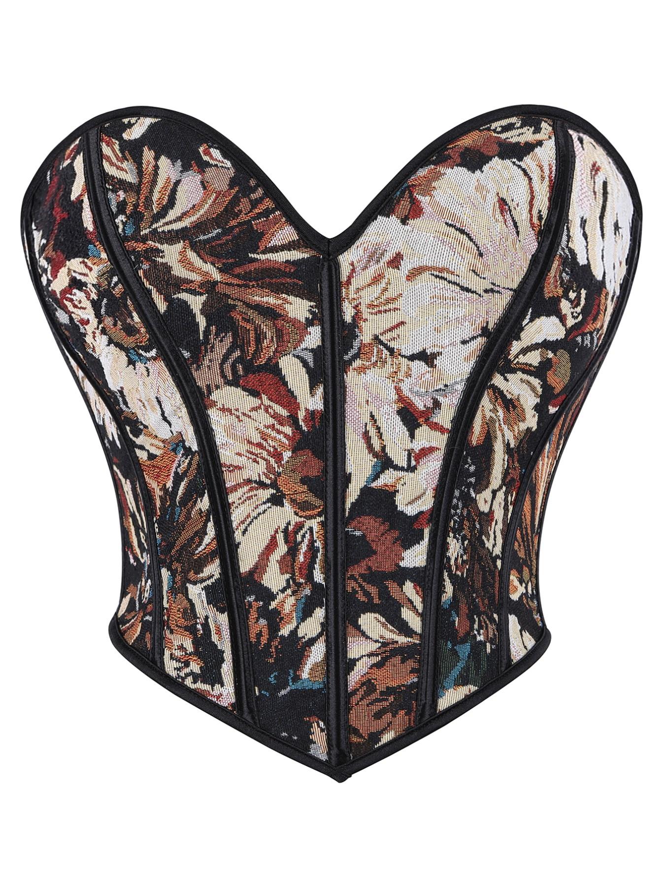 Women's Floral Print Shapewear Tops, Fashionable Lace Up Closure Corset, Tummy Control Shaper for Women Women's Floral Print Shapewear Tops, Fashionable Lace Up Closure Corset, Tummy Control Shaper for Women