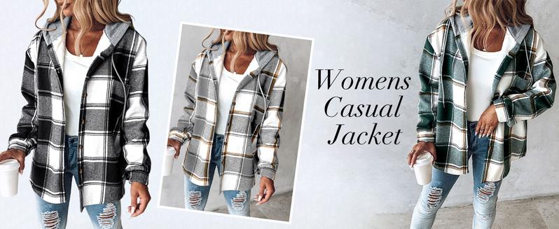 Women's Plaid Shacket Fleece Lined Hooded Jacket Long Sleeve Button Down Warm Coat for Fall and Winter