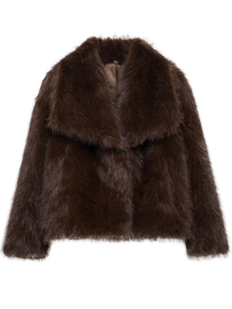 Women's Solid Color Faux Fur Fuzzy Jacket, Casual Long Sleeve Collared Fuzzy Coat for Fall & Winter, Women's Clothing for Daily Wear, Cute Tops Women's Solid Color Faux Fur Fuzzy Jacket, Casual Long Sleeve Collared Fuzzy Coat for Fall & Winter, Women's Clothing for Daily Wear, Cute Tops