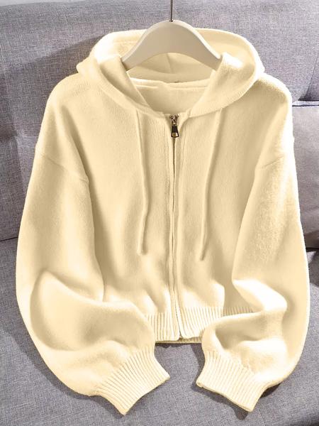 Long Sleeve Loose Knit Hoodie with Zipper Cardigan, Soft Comfortable Unique Design for Autumn & Winter Stylish Tops, Womenswear Long Sleeve Loose Knit Hoodie with Zipper Cardigan, Soft Comfortable Unique Design for Autumn & Winter Stylish Tops, Womenswear