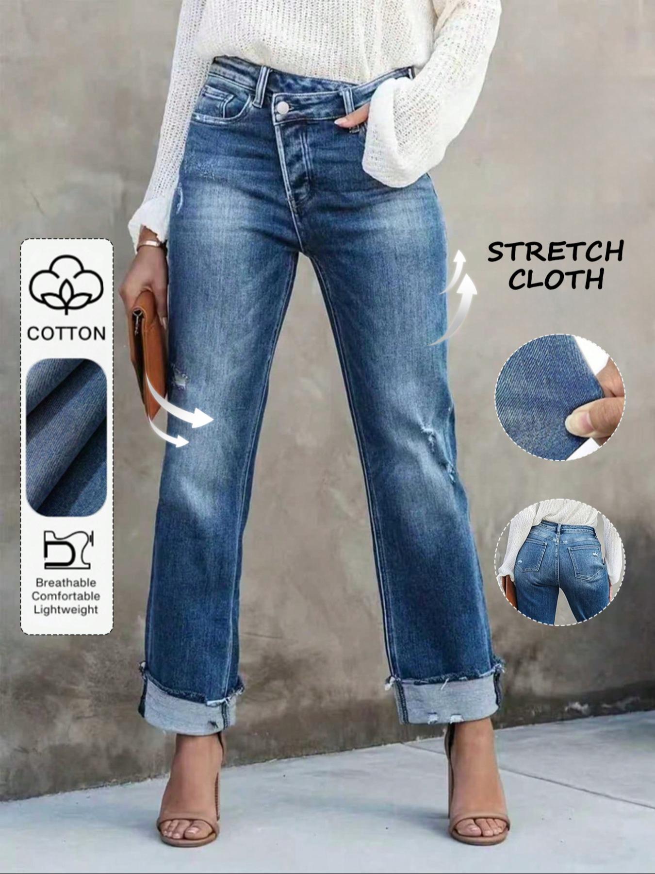 Women's Solid Color Jeans, Casual Comfy Denim Pants for Daily Wear, Ladies Bottoms for All Seasons Women's Solid Color Jeans, Casual Comfy Denim Pants for Daily Wear, Ladies Bottoms for All Seasons