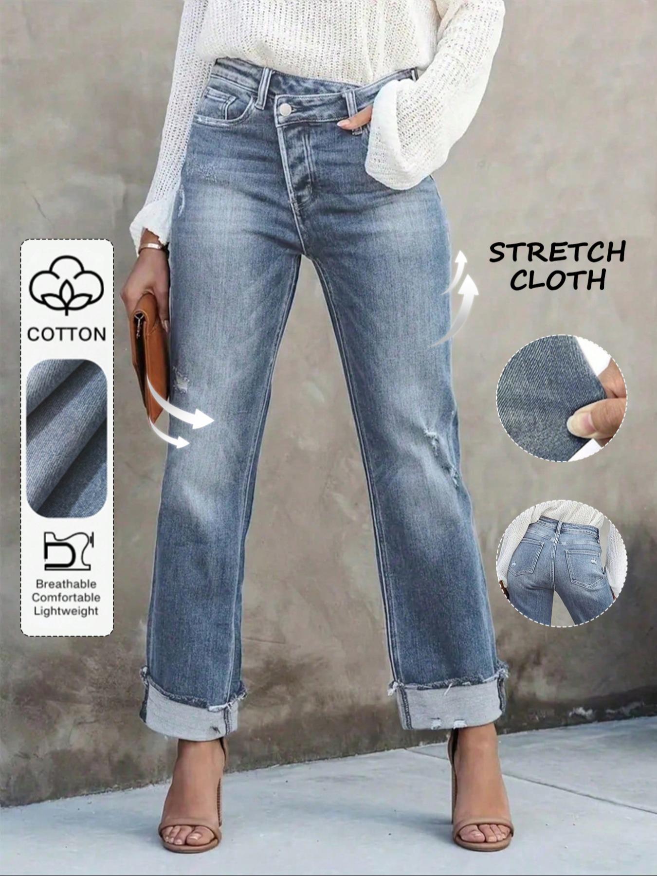 Women's Solid Color Jeans, Casual Comfy Denim Pants for Daily Wear, Ladies Bottoms for All Seasons Women's Solid Color Jeans, Casual Comfy Denim Pants for Daily Wear, Ladies Bottoms for All Seasons