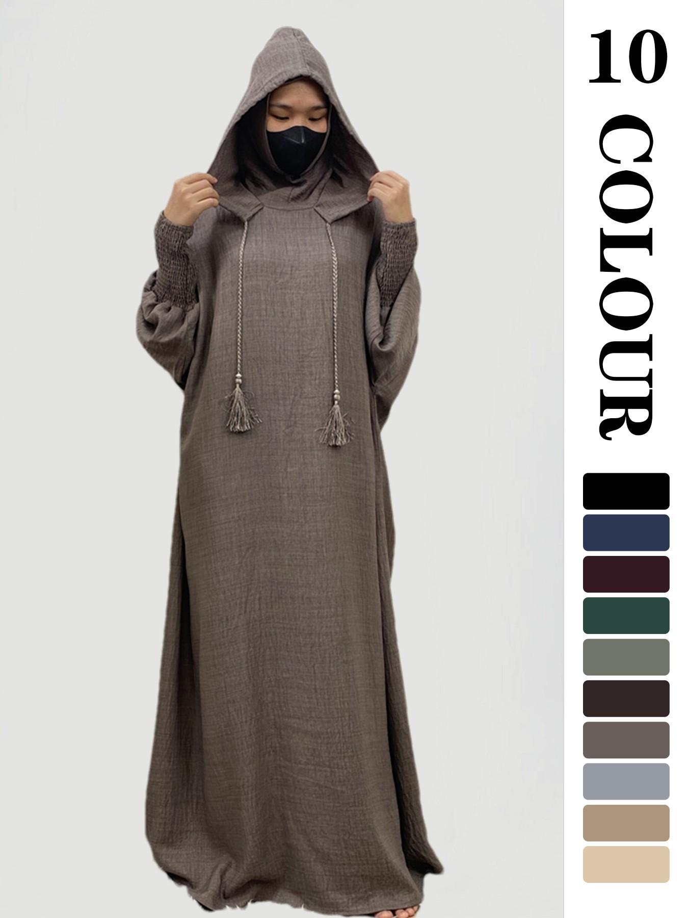 Women's Solid Hooded Dress, Casual Long Sleeve Dress for Fall & Winter, Women's Islamic Clothing for Daily Wear, Modesty Muslim Clothing Women's Solid Hooded Dress, Casual Long Sleeve Dress for Fall & Winter, Women's Islamic Clothing for Daily Wear, Modesty Muslim Clothing