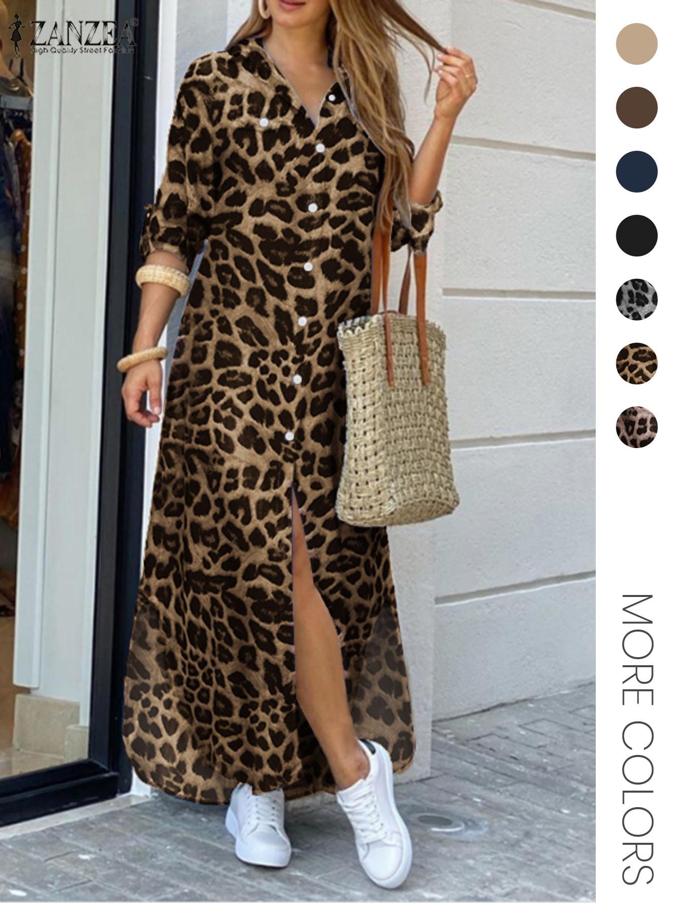 Women's Leopard Print Button Front Flap Pocket Shirt Fabric Dress, Casual Curved Hem Long Sleeve Collared Long Dress for Daily Wear, Ladies' Clothes for All Seasons, Womenswear Women's Leopard Print Button Front Flap Pocket Shirt Fabric Dress, Casual Curved Hem Long Sleeve Collared Long Dress for Daily Wear, Ladies' Clothes for All Seasons, Womenswear