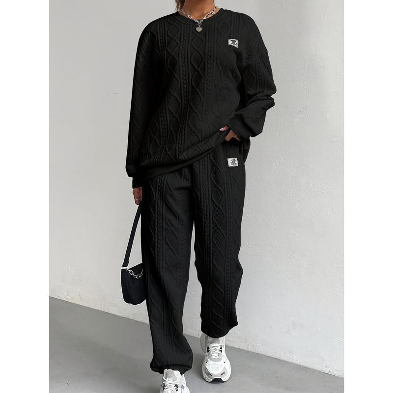 2026Women's Cozy Textured Pants Set - Soft Long Sleeve Crew Neck Sweatshirt, Comfortable Jogger Sweatpants Outfit, Casual Wear Daily Life, Suits Chic Womenswear Clothes Polyester2026 2026Women's Cozy Textured Pants Set - Soft Long Sleeve Crew Neck Sweatshirt, Comfortable Jogger Sweatpants Outfit, Casual Wear Daily Life, Suits Chic Womenswear Clothes Polyester2026