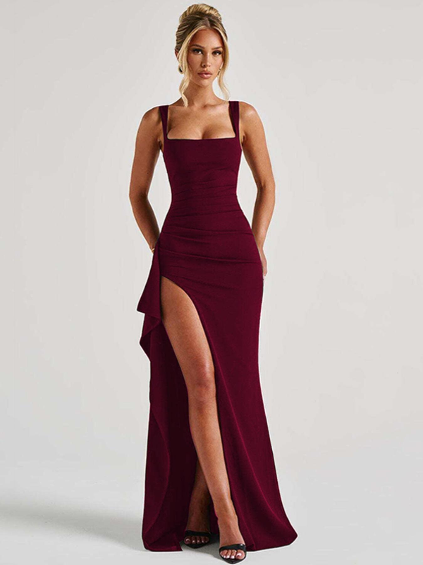 Women's Plain Split Thigh Backless Dress, Elegant Sexy Sleeveless Dress for Party Club Dating Wear, Ladies Clothes for All Seasons, Floor Length Slip Dress Women's Plain Split Thigh Backless Dress, Elegant Sexy Sleeveless Dress for Party Club Dating Wear, Ladies Clothes for All Seasons, Floor Length Slip Dress