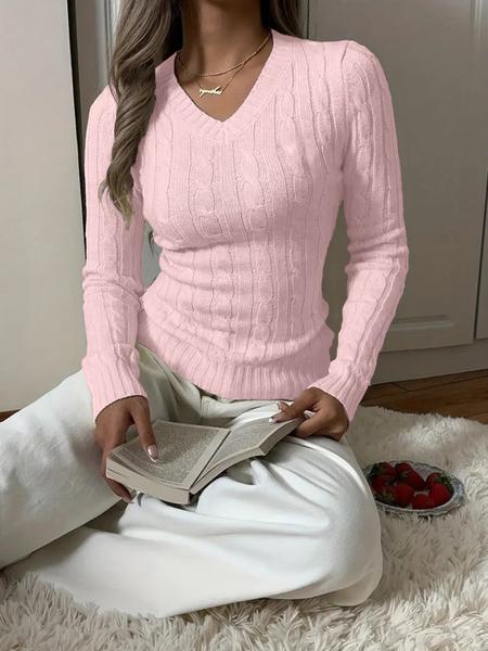Women's V Neck Cable Knit Long Sleeve Pullover Sweater, Slim Fit Plain Color Knitwear for Fall & Winter, Classic Casual Daily Wear Back to School, Women Fall Outfit, Old Money Knit Top, Winter Sweater for Women Women's V Neck Cable Knit Long Sleeve Pullover Sweater, Slim Fit Plain Color Knitwear for Fall & Winter, Classic Casual Daily Wear Back to School, Women Fall Outfit, Old Money Knit Top, Winter Sweater for Women