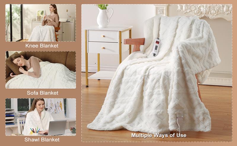 GARVEE Heated Throw Blanket - Thick Tufted Sherpa Electric Blanket Throw with 10 Heating Levels and 10 Time Settings, ETL Certified Machine Washable Fast Heating Blanket Throw 50"×60", Off White GARVEE Heated Throw Blanket - Thick Tufted Sherpa Electric Blanket Throw with 10 Heating Levels and 10 Time Settings, ETL Certified Machine Washable Fast Heating Blanket Throw 50"×60", Off White