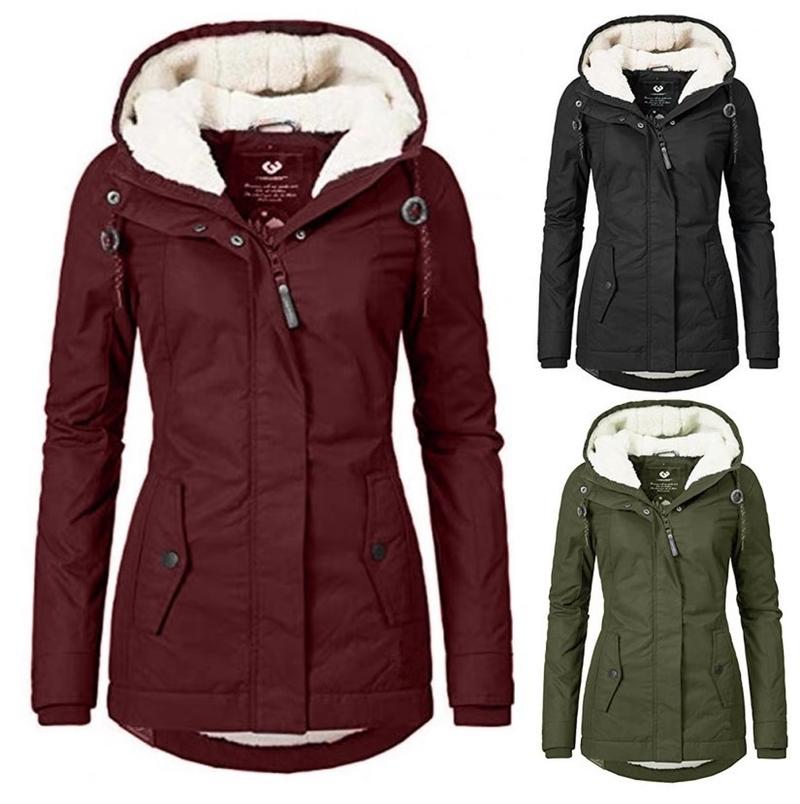 Winter Thickened Cotton Parka with Fleece Lining Hooded Warm Coat Mid-Length Women's Fitted Long Sleeve Outerwear Black Imitation Fur Tops for Casual Basic Minimalist Womenswear Elegance Style - Jackets Winter Thickened Cotton Parka with Fleece Lining Hooded Warm Coat Mid-Length Women's Fitted Long Sleeve Outerwear Black Imitation Fur Tops for Casual Basic Minimalist Womenswear Elegance Style - Jackets