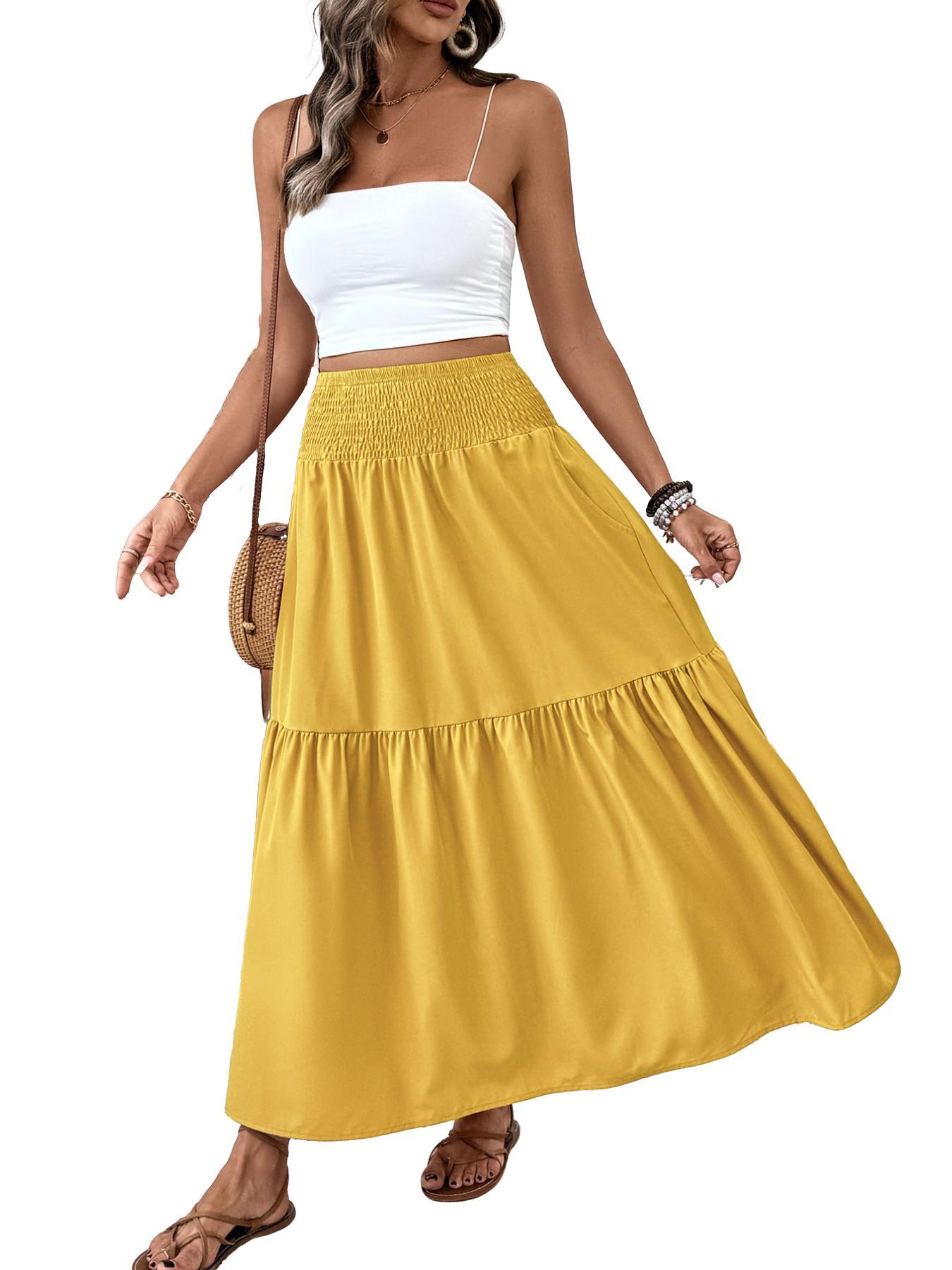 Women's Ditsy Floral Vintage Casual Vacation Layered A-Line Skirt, Elegant Long Skirt for Spring & Fall, All over Print Fitted Style Women's Ditsy Floral Vintage Casual Vacation Layered A-Line Skirt, Elegant Long Skirt for Spring & Fall, All over Print Fitted Style