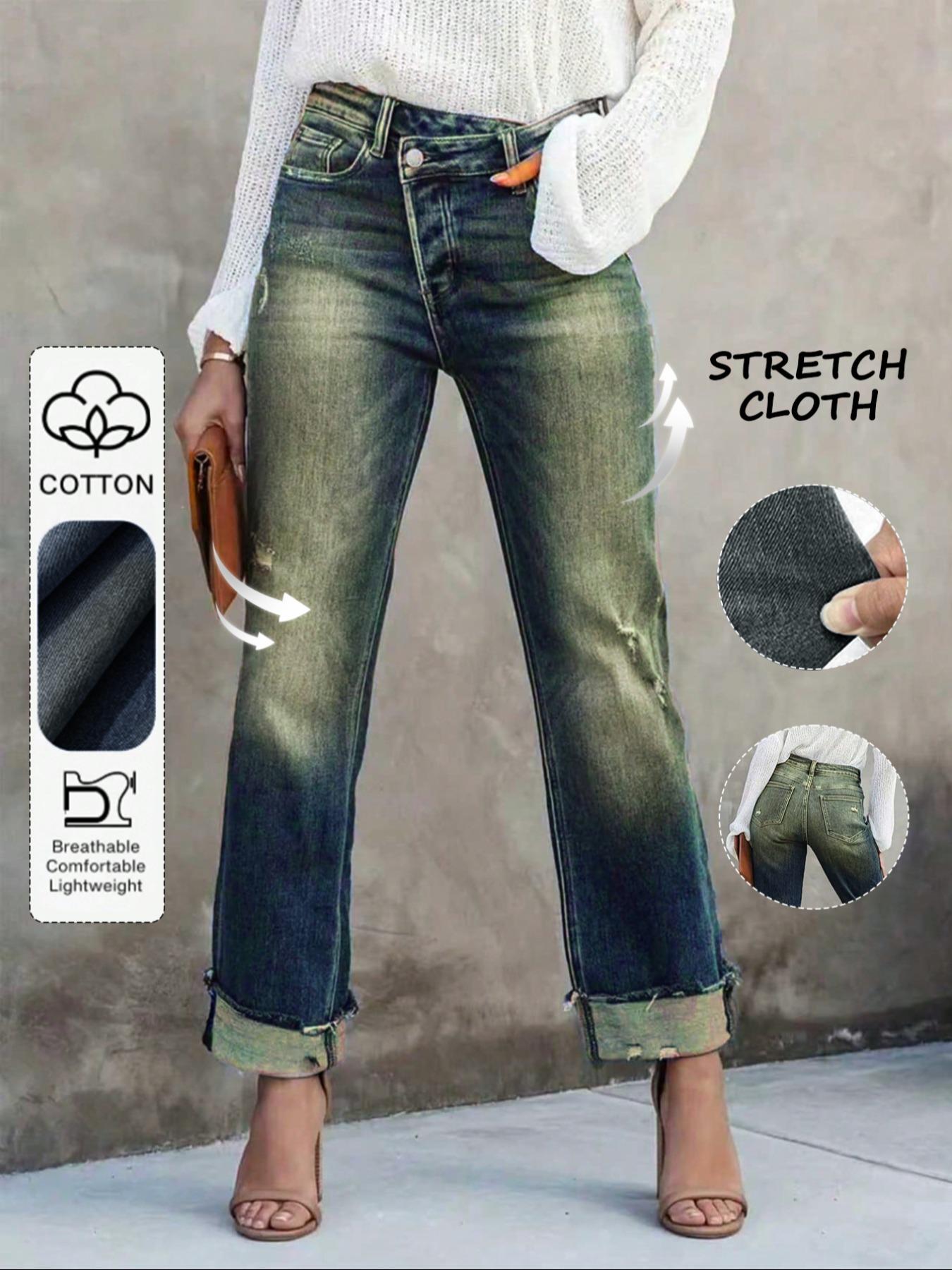 Women's Solid Color Jeans, Casual Comfy Denim Pants for Daily Wear, Ladies Bottoms for All Seasons Women's Solid Color Jeans, Casual Comfy Denim Pants for Daily Wear, Ladies Bottoms for All Seasons