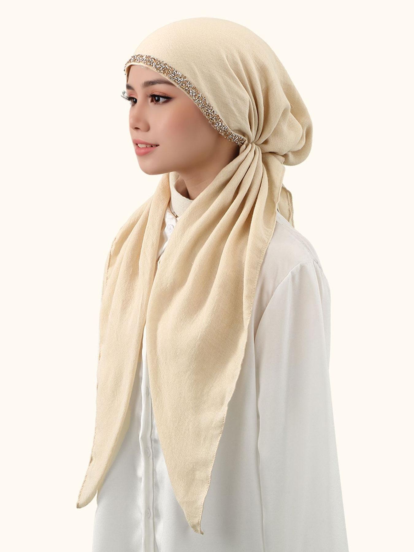 Women's Fashion Plain Bejeweled Stretchy Cap, Casual Versatile Simple Hijab, Breathable Sun Protection Sweat-Wicking Jersey Hijabs Women's Fashion Plain Bejeweled Stretchy Cap, Casual Versatile Simple Hijab, Breathable Sun Protection Sweat-Wicking Jersey Hijabs
