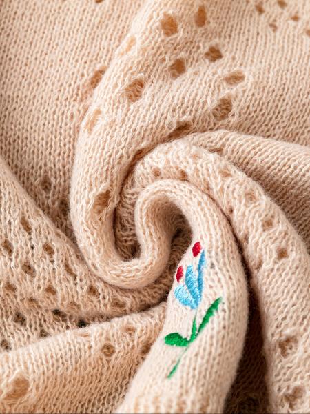 Plus Size Round Neck Floral Embroidery Hollow Out Casual Sweater, Stylish Women's Pullover for Spring & Fall Fashion