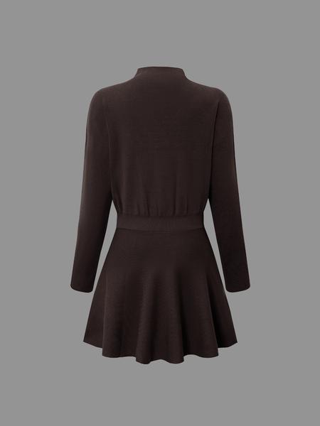 Women's Casual Half-High Neck Long Sleeve Knit Dress, Plain Color Loose-Fitting Sweater Dress, Fall & Winter Fashion