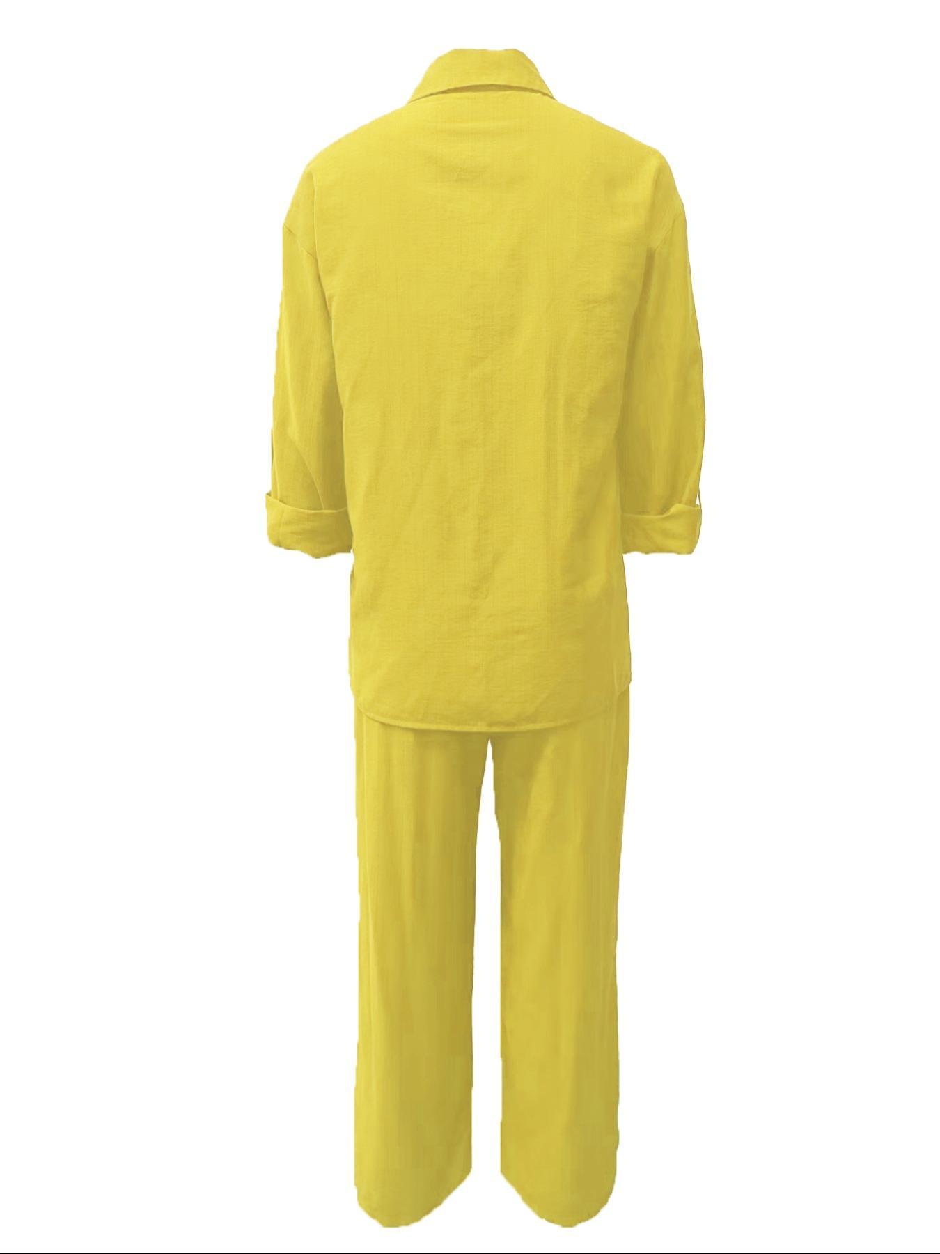 Women's Solid Color Shirt & Wide Leg Pants Set, Casual Fashion Cozy Breathable Two-piece Outfits for Daily Outdoor Wear, Women Clothes for Spring Fall Women's Solid Color Shirt & Wide Leg Pants Set, Casual Fashion Cozy Breathable Two-piece Outfits for Daily Outdoor Wear, Women Clothes for Spring Fall