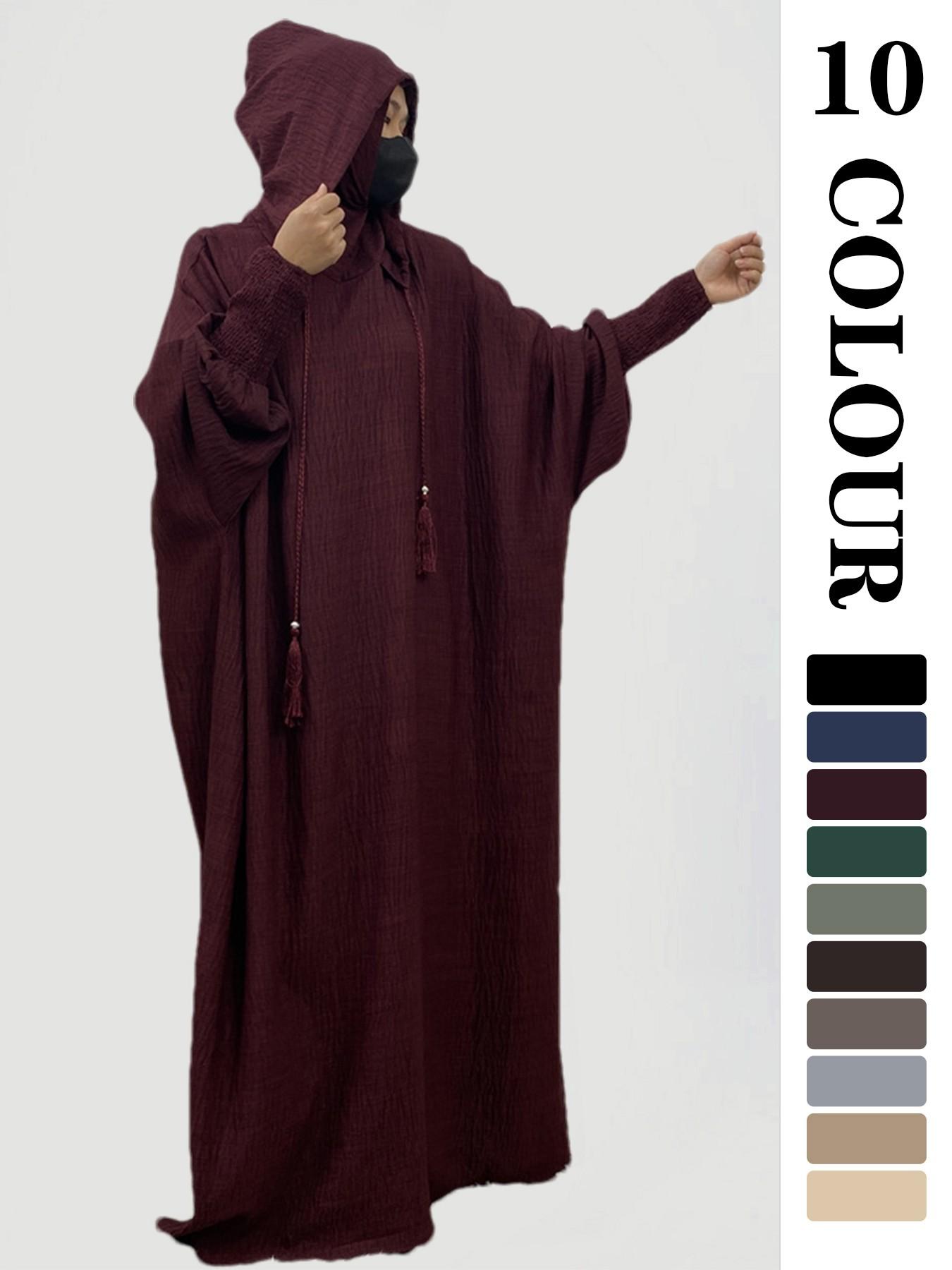 Women's Solid Hooded Dress, Casual Long Sleeve Dress for Fall & Winter, Women's Islamic Clothing for Daily Wear, Modesty Muslim Clothing Women's Solid Hooded Dress, Casual Long Sleeve Dress for Fall & Winter, Women's Islamic Clothing for Daily Wear, Modesty Muslim Clothing