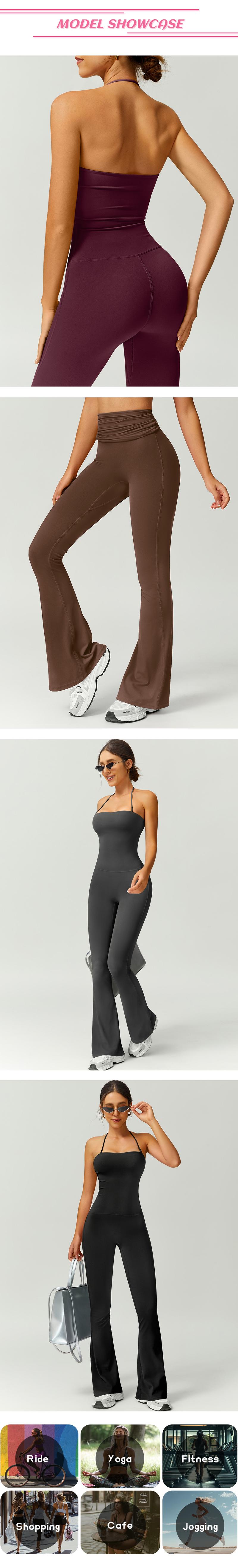 TimeOFF Women's Halter Neck Bodycon Flared Leg Jumpsuit – Stylish & Comfortable for Fitness & Fashion,Stylish & Comfortable Athleisure Outfit, Butt Lifting, High Waist Workout Gym Clothing Stretchable Activewear,jumpsuit women