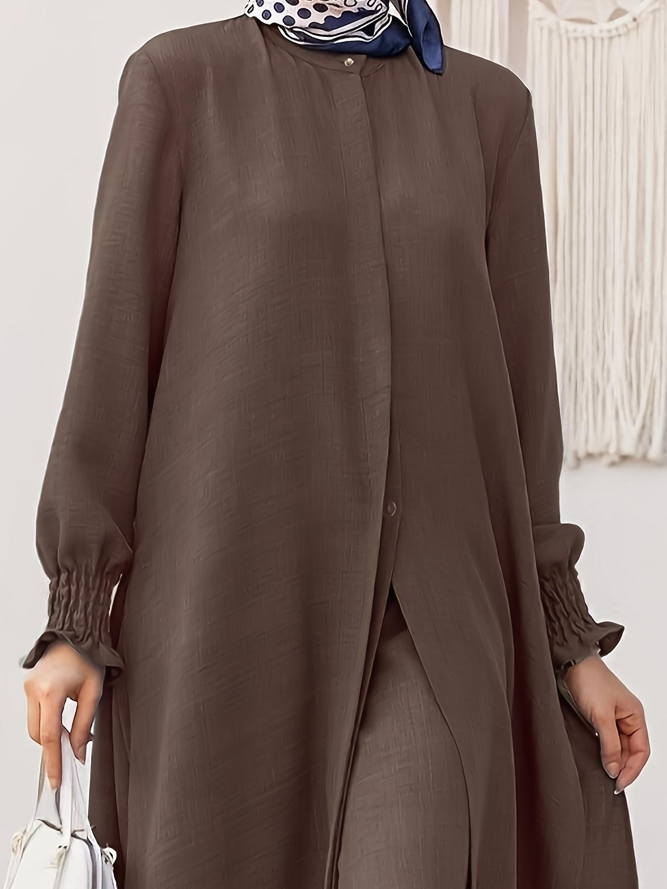 Arabian Style Modesty Two-Piece Set for Muslim Women Long Sleeve Shirt & Pants, Plus Size, Perfect for Spring & Fall Seasons