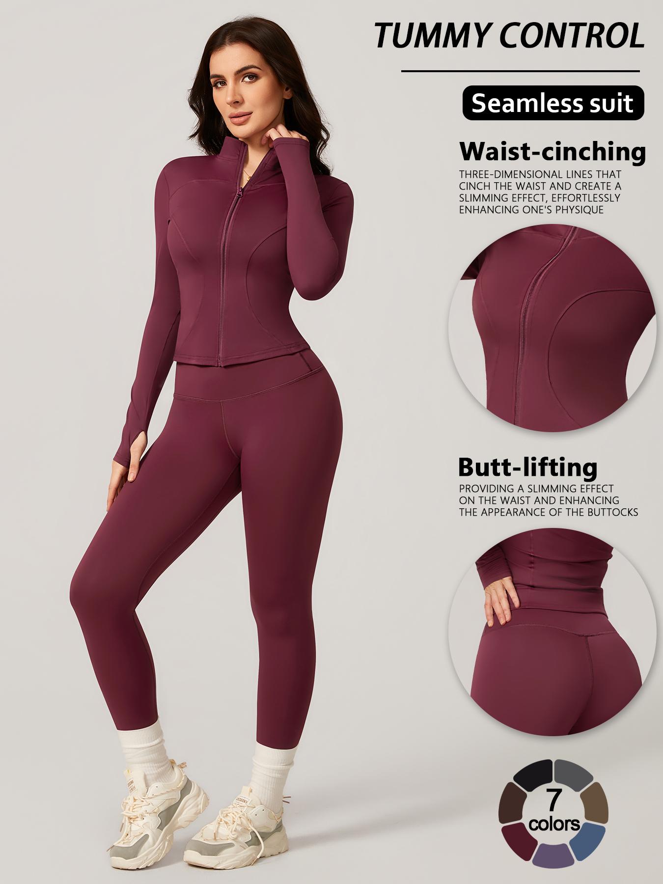 Women's Two-Piece Slim-Fitting Workout Set, Long Sleeve Top and Below-Ankle Sports Pants with Natural Waistline, All-Season Wearable Comfort Tracksuit Set, Stretchy Suit Set, Sportswear Set