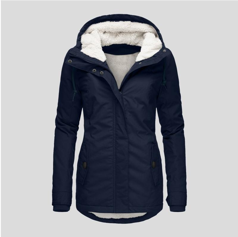 Winter Thickened Cotton Parka with Fleece Lining Hooded Warm Coat Mid-Length Women's Fitted Long Sleeve Outerwear Black Imitation Fur Tops for Casual Basic Minimalist Womenswear Elegance Style - Jackets Winter Thickened Cotton Parka with Fleece Lining Hooded Warm Coat Mid-Length Women's Fitted Long Sleeve Outerwear Black Imitation Fur Tops for Casual Basic Minimalist Womenswear Elegance Style - Jackets