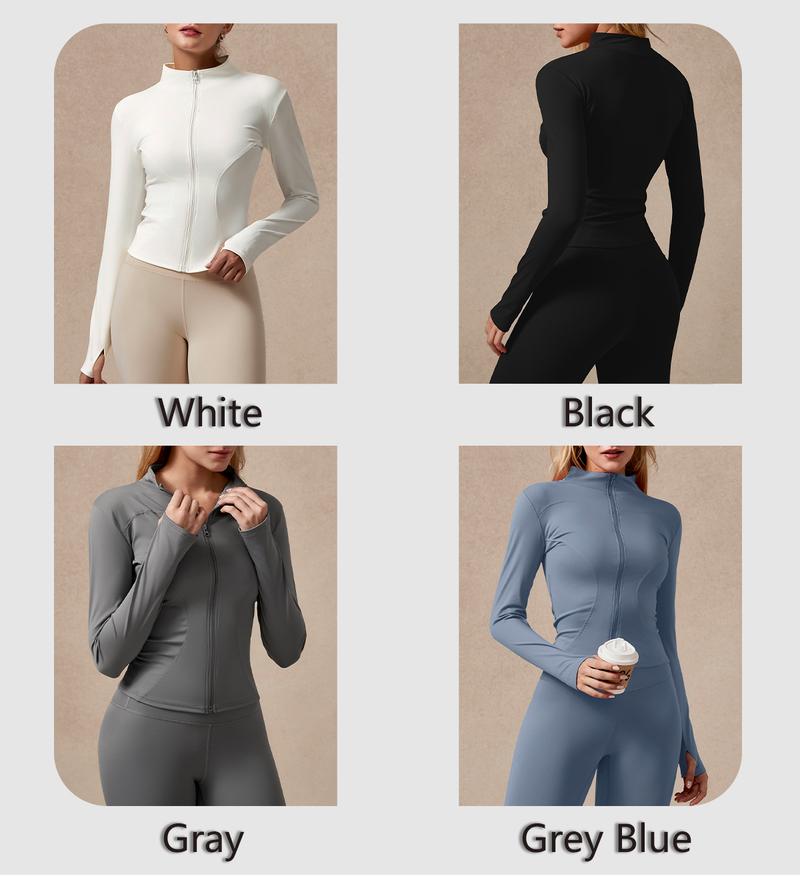 NcmRyu Women's Full Zip Long Sleeved Sports Jacket Slim Fit Quick Dry Stretch Fabric with Thumb Holes for Running Yoga Gym Workout Outfits Activewear