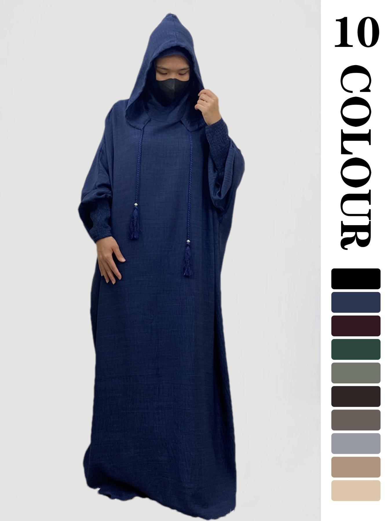 Women's Solid Hooded Dress, Casual Long Sleeve Dress for Fall & Winter, Women's Islamic Clothing for Daily Wear, Modesty Muslim Clothing Women's Solid Hooded Dress, Casual Long Sleeve Dress for Fall & Winter, Women's Islamic Clothing for Daily Wear, Modesty Muslim Clothing