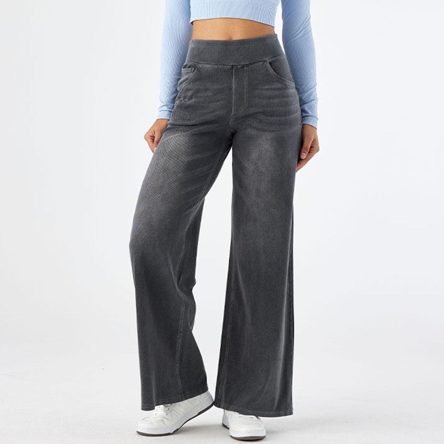 2026🔥 Halara FlexTM High Waisted Multiple Pockets Baggy Wide Leg Washed Stretchy Knit Casual Jeans