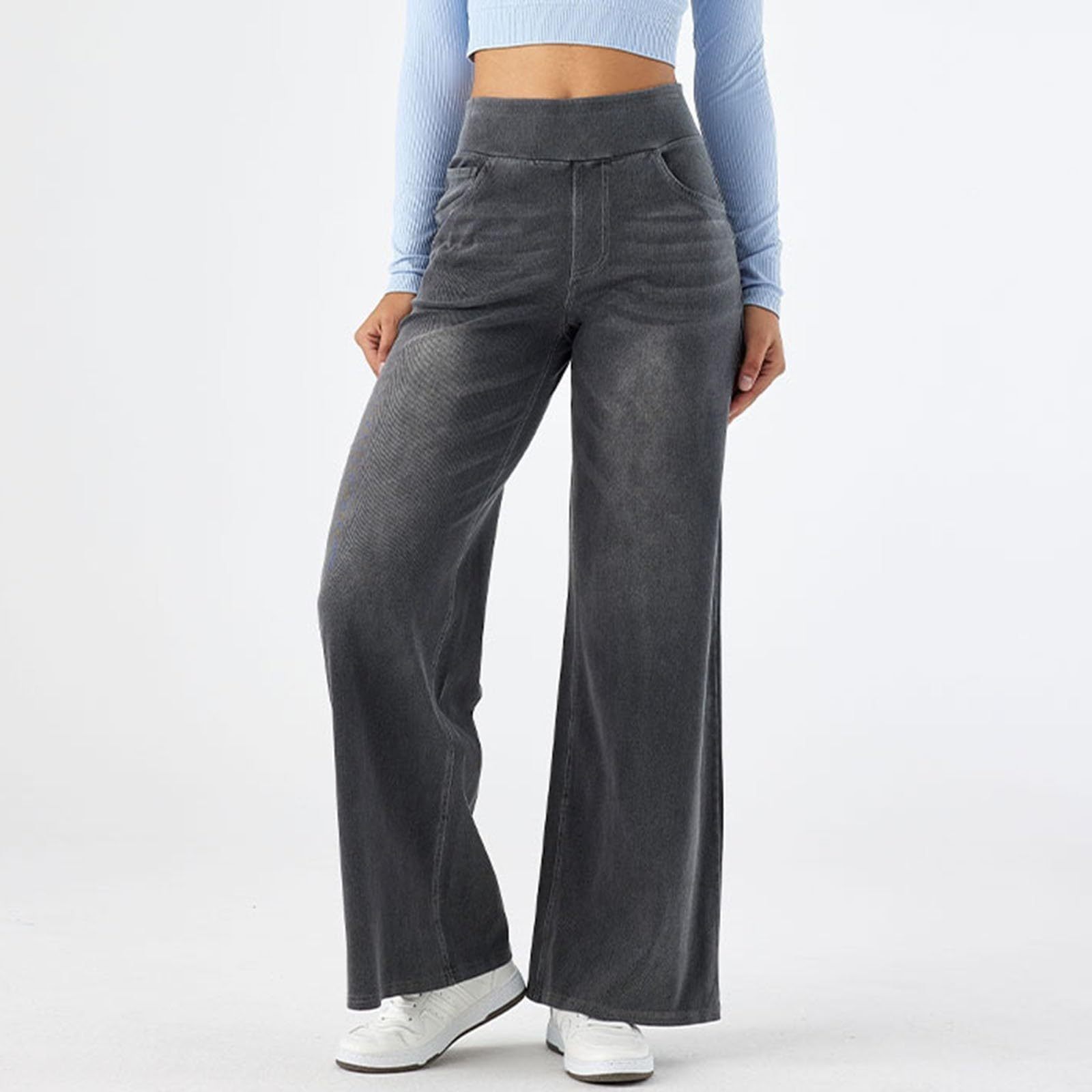 2026🔥 Halara FlexTM High Waisted Multiple Pockets Baggy Wide Leg Washed Stretchy Knit Casual Jeans