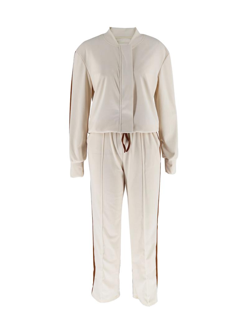 Two-piece Set Women's Patchwork Top & Wide Leg Pants Set, Casual Long Sleeve Outerwear & Pants for Daily Wear, Ladies Summer Clothes Two-piece Set Women's Patchwork Top & Wide Leg Pants Set, Casual Long Sleeve Outerwear & Pants for Daily Wear, Ladies Summer Clothes