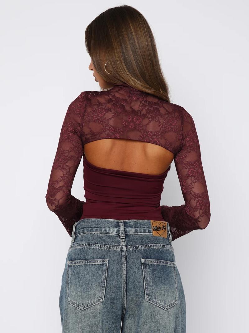 Elegant Lace Hollow Out Flare Sleeve Top, Vintage Style, Slim Fit, Show off Elegance, Perfect for Any Occasion Elegant Lace Hollow Out Flare Sleeve Top, Vintage Style, Slim Fit, Show off Elegance, Perfect for Any Occasion