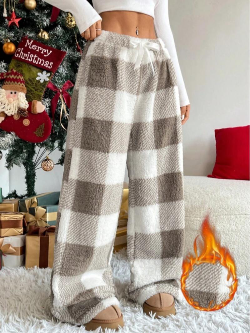 Winter New Vintage Plaid Elastic Straight Loose Thick Warm Casual Pants, Comfortable and Stylish for Cold Weather Wear Winter New Vintage Plaid Elastic Straight Loose Thick Warm Casual Pants, Comfortable and Stylish for Cold Weather Wear