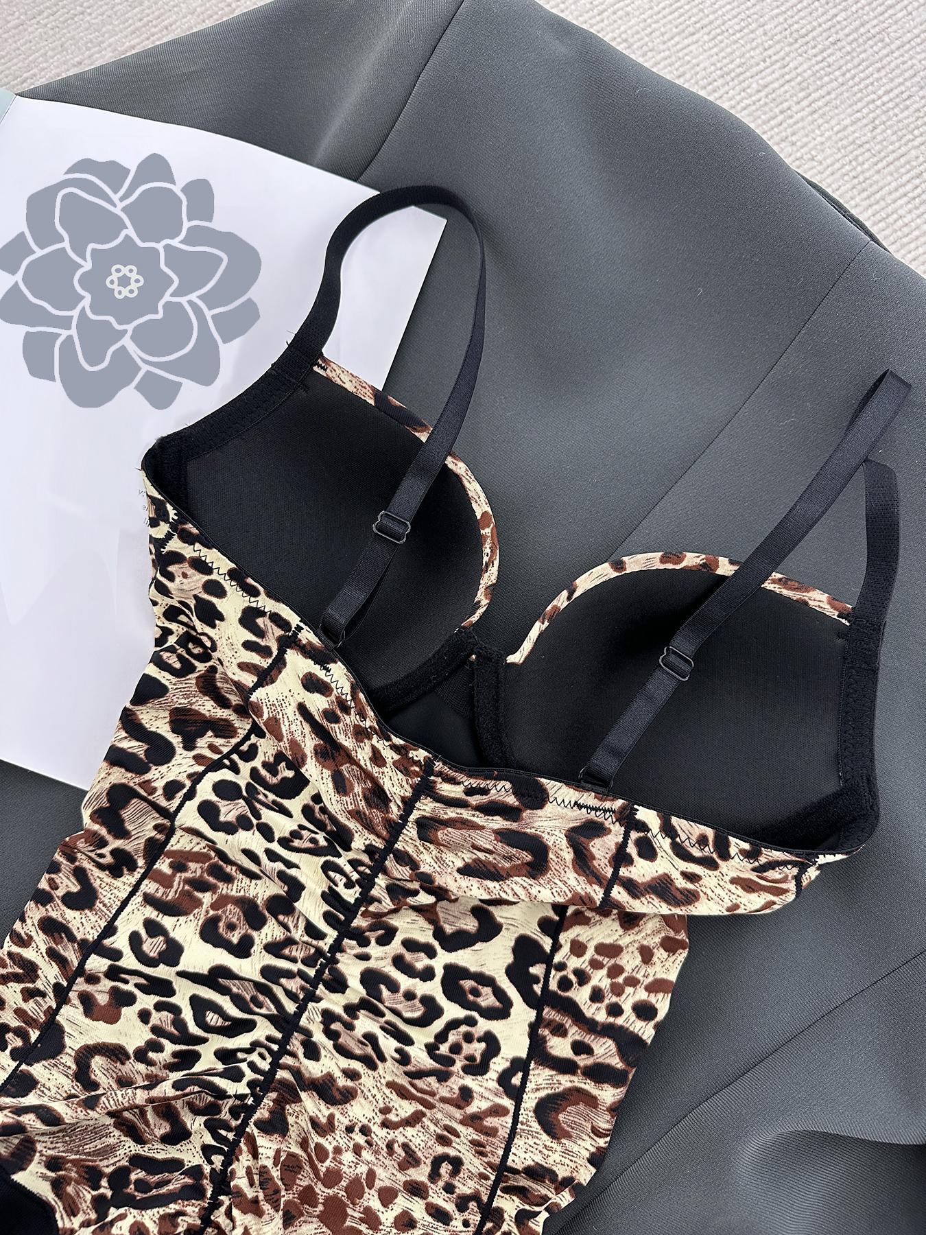 Stylish Leopard Print Cami Bra for All Seasons, Body Shaping Shapewear Bodysuit with Tight Fit, Casual Underwear for Layering and Stylish Leopard Print Cami Bra for All Seasons, Body Shaping Shapewear Bodysuit with Tight Fit, Casual Underwear for Layering and