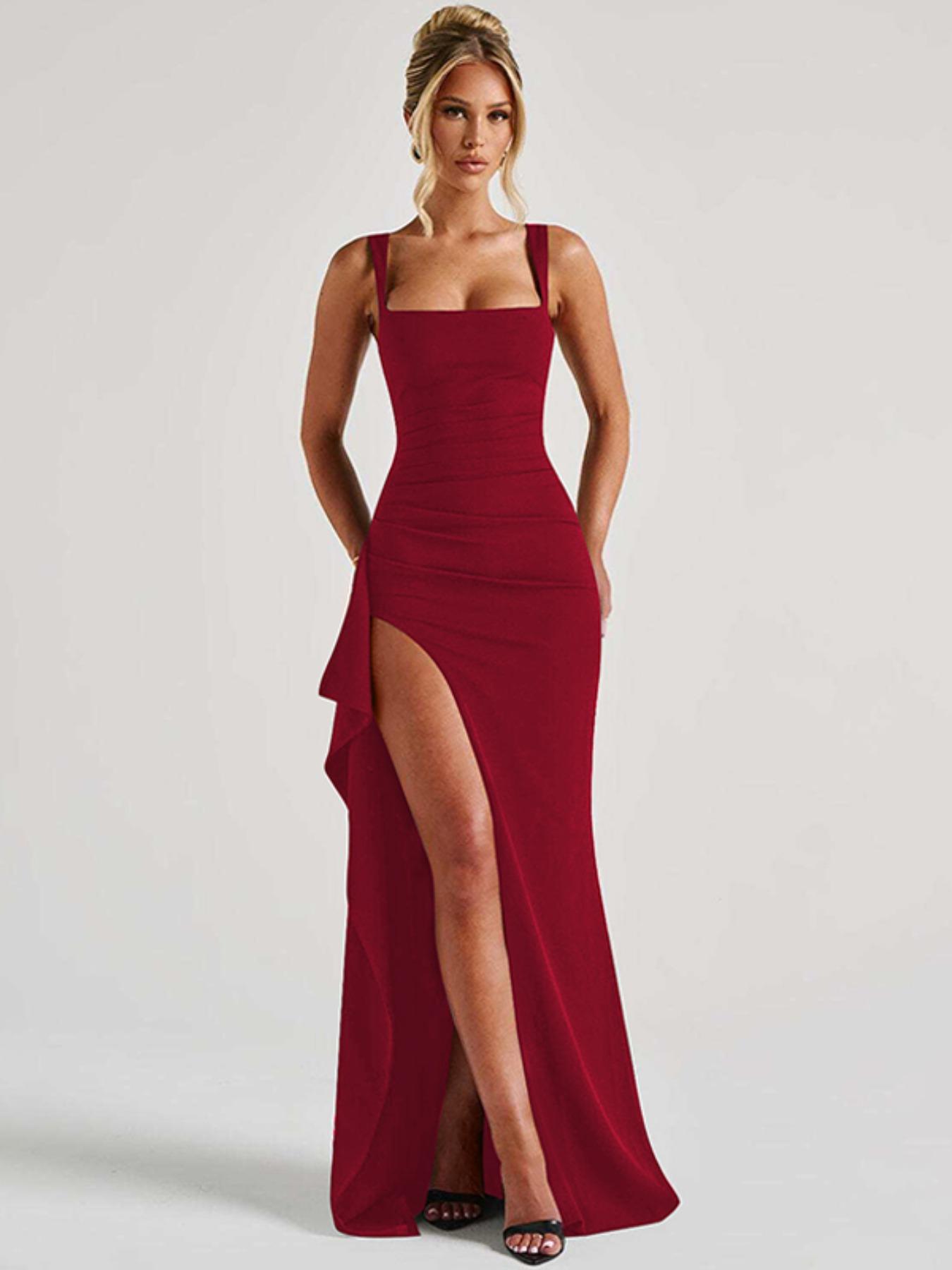 Women's Plain Split Thigh Backless Dress, Elegant Sexy Sleeveless Dress for Party Club Dating Wear, Ladies Clothes for All Seasons, Floor Length Slip Dress Women's Plain Split Thigh Backless Dress, Elegant Sexy Sleeveless Dress for Party Club Dating Wear, Ladies Clothes for All Seasons, Floor Length Slip Dress