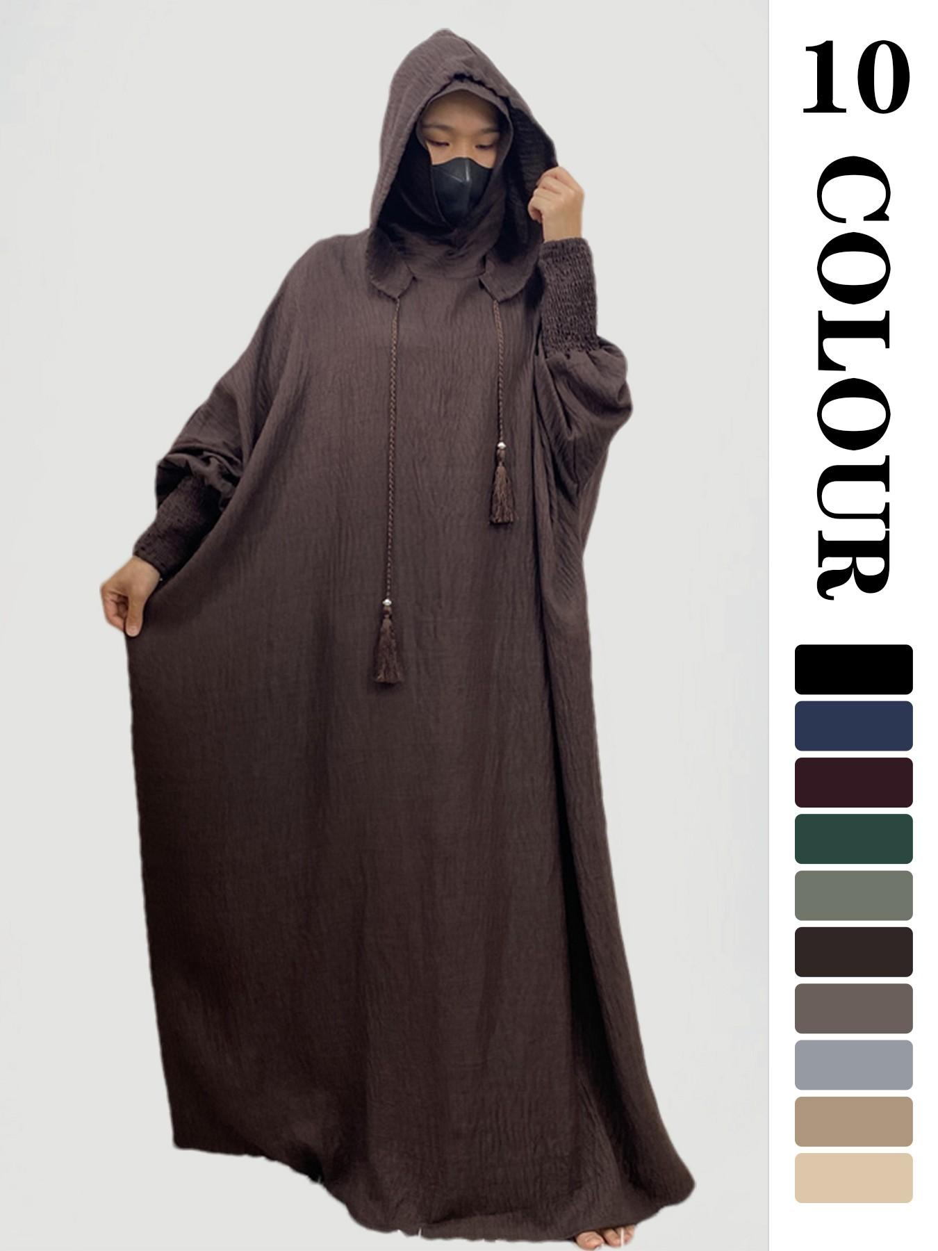 Women's Solid Hooded Dress, Casual Long Sleeve Dress for Fall & Winter, Women's Islamic Clothing for Daily Wear, Modesty Muslim Clothing Women's Solid Hooded Dress, Casual Long Sleeve Dress for Fall & Winter, Women's Islamic Clothing for Daily Wear, Modesty Muslim Clothing