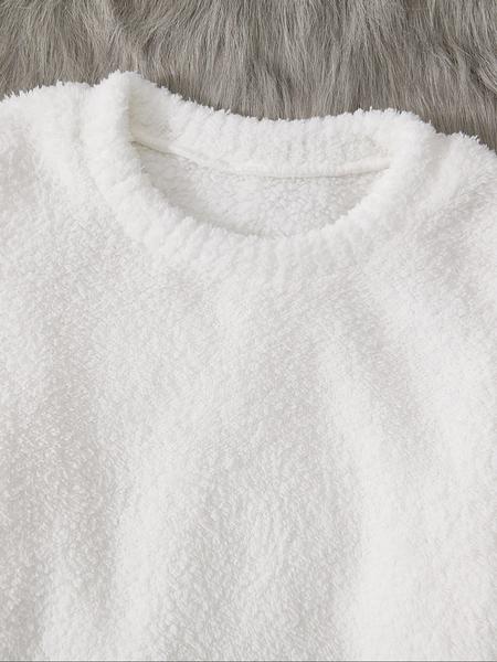Women's Two-Piece Casual Set, Solid Color Long Sleeve Top & Elastic Wide-Leg Pants Pjs, Comfortable Minimalist Round Neck Sleepwear Women's Two-Piece Casual Set, Solid Color Long Sleeve Top & Elastic Wide-Leg Pants Pjs, Comfortable Minimalist Round Neck Sleepwear