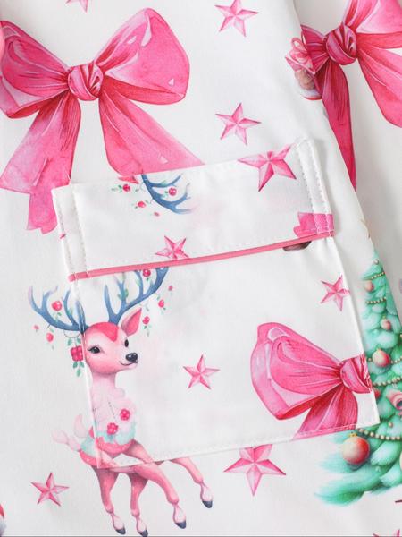 Two-piece Set Women's Christmas Print Button Front Pocket Shirt & Elastic Waist Pants Pyjama, Casual Comfy Long Sleeve Collared Top & Trousers Pyjama Set, Women's Sleepwear for Spring & Fall Two-piece Set Women's Christmas Print Button Front Pocket Shirt & Elastic Waist Pants Pyjama, Casual Comfy Long Sleeve Collared Top & Trousers Pyjama Set, Women's Sleepwear for Spring & Fall