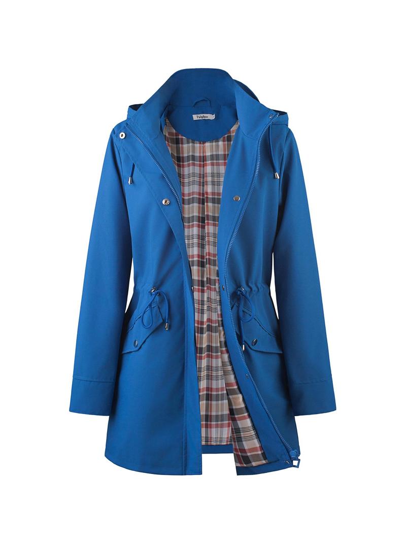 Women's Solid Color Drawstring Zip-Up Hooded Trench Coat Long Sleeve Waterproof Windproof Soft Comfortable Casual Outerwear Suitable For Spring Fall Daily Wear Outings Women's Solid Color Drawstring Zip-Up Hooded Trench Coat Long Sleeve Waterproof Windproof Soft Comfortable Casual Outerwear Suitable For Spring Fall Daily Wear Outings