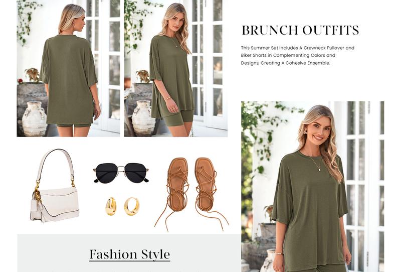 PRETTYGARDEN Women's Summer Two-Piece Set 2025 Casual Oversized Crewneck Split Hem Shirts & Side Pocket Biker Shorts Minimalist Lounge Wear Soft Viscose Fabric Comfy Homewear Cozy Pjs